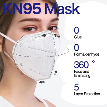 10-100 Dospelých FFP2 MASKA KN95 Textílie Maska Mascarillas 5 Vrstiev Ochranné Úst Tvár Masku KN95 Filtračný Respirátor, Maska na Tvár Masque