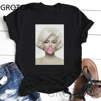 Marilyn Monroe Bubble Gum T Shirt Ženy Lete Vtipné Tričko Retro Novinka Streewear Harajuku Tee Tričko