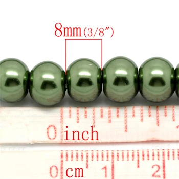 2 Pramene Doreen Rámček Skla Imitácia Perly Okrúhle Korálky 8 mm Dia. Zelená Pre KUTILOV, Šperky, Takže Zistenia Veľkoobchod, Otvor: 1 mm