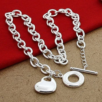 Svadobné Šperky Sady 925 Silver Láska Srdce Náhrdelník Náramky Set Pre Ženy, Módne Šperky