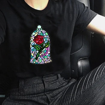 2020 Ženy 3D Tlač Krásu Života Rose Tee Tričko Femme Harajuku Gotický Milostný Príbeh T Shirt Čierna Košieľka Ulzzang Streetwear