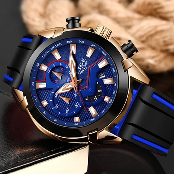 LIGE Pánske Hodinky Silikónové Popruh Top Značky Luxusné Nepremokavé Sport Chronograf Quartz Business Náramkové hodinky Hodinky Mužov reloj hombre