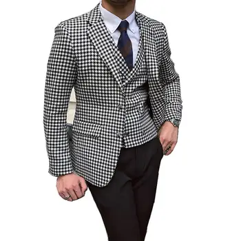 Pánske Houndstooth Sako Vyhovuje Houndstooth Jaket pre Svadobné Obleky Formálne Tweed Tuxedos Zákazku Muž Vyhovuje Bunda+nohavice+vesta