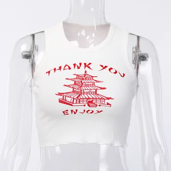 Móda Plodín Tank Topy Ženy Ženy Lete Základné Topy Vytlačiť List Bez Rukávov Krátky Top Streetwear Handričku Pre Ženy