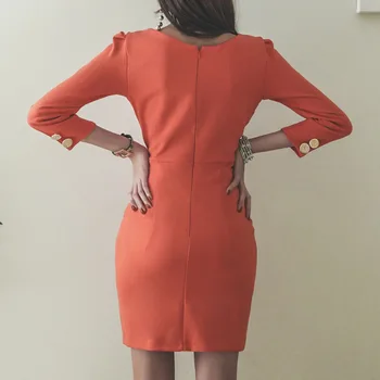 Plus Veľkosť Obväz Šaty 2019 Lete Ženy Orange Tri Štvrtiny Rukáv V krku Sexy Práce Mini Šaty Office Tlačidlo Šaty Vestidos