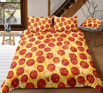 LISM Skutočný 3D Model Potravín Tému Kryt Nastaviť Polyester Zlaté Pizza Koláč Čipy posteľná bielizeň Nastaviť Super Kráľ, Kráľovná Full Size Set