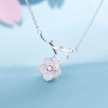 Pobočka Cherry Blossom kórejský 925 Sterling Silver Temperamentu Osobnosti Módy Ženské Šperky Náhrdelník SNE017