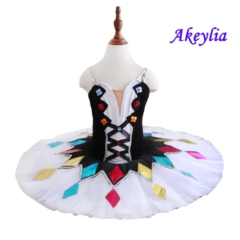 Harlequinade balet tutu palacinka dievčatá multicolor klasický balet tutu pre-profesionálny kostým čiernej na bielu pre ženy