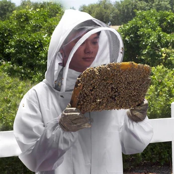 Profesionálne Bavlna celého Tela Včelárskych Oblek s Závoj Kryt Bee Dôkaz Ochranu Oblek pre Včelárov, Biela, L, XL, XXL Veľkosť