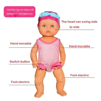 Baby Plávanie Bábika Nepremokavé Vzdelávania Inteligentné Elektrické Bábiky Spoločné Hnuteľného Plávať Bábiky Dieťa Hračky pre Dievčatá