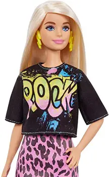 Barbie Módy blondína bábika s rock T-shirt, Gepard sukne a módne doplnky (Mattel GRB47)