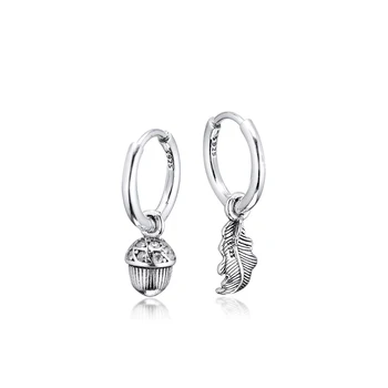 CKK Náušnice Žaluď & List Hoop Náušnice pre Ženy Rýdzeho Striebra 925 Šperky Pendientes Earings Earing Brincos Aretes