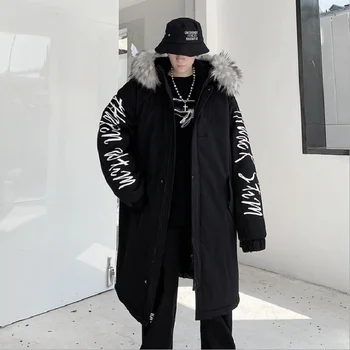 2020 Nové Zimné hip hop móda dlho kožušiny golier kabáta, bavlnená bunda Hoodies oblečenie Street nosiť vrchné oblečenie & coats teplé, hrubé