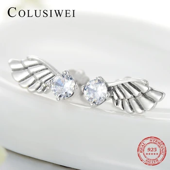 Coluisiwei Skutočné 925 Sterling Silver Pierko Uhol Krídel Stud Náušnice pre Ženy Móda Strieborné Šperky Vianočný Darček 2020