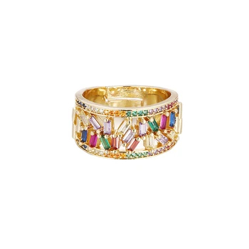 Vysoko kvalitné dámske zlaté cz otvoriť krúžok nastaviteľné rainbow krúžok Snubné prstene, Viacfarebná crystal medený krúžok pre ženy