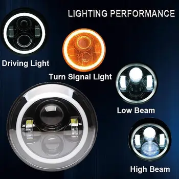 7 PALCOVÝ LED REFLEKTOR Hi-Nízke svetlo H4 Halo Krúžok Uhol Očí predné svetlo na Čítanie DC12V 24V pre Jeep Wrangler Unlimited JK Na Lada Niva