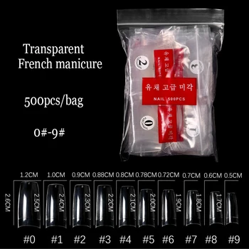 Taoye teemo 500 Ks/taška Jasné Biele Prírodné francúzske False Akrylové Nechty, Tipy UV Gel Ultra Flexibilné - Veľkosť č. 0, - #9 model Falošný Necht