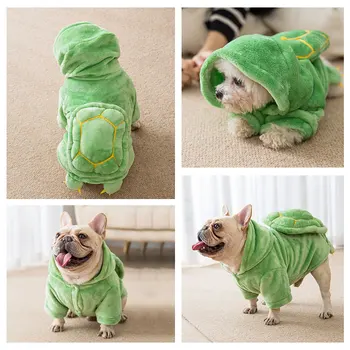 Korytnačka Kabát Pet Oblečenie Psov Flanelové Cartoon Oblečenie Pre Psy Malých Kostým Teplé Francúzsky Bulldogw Roztomilý Zelený Zimný Chlapec Mascotas
