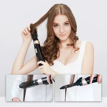 4 v 1 sušič na Vlasy Kefou Multi-funkčné Elektrické teplovzdušné Špirála Hair Straightener & Curler Železa volumizer Prútik Vlasy Styling Nástroje