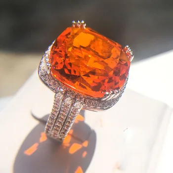 Luxusné Orange Veľký Zirkón Krúžok pre Ženy Móda 925 Sterling Silver Geometrické Námestie Kamenný Kruh Strany Šperky anillos