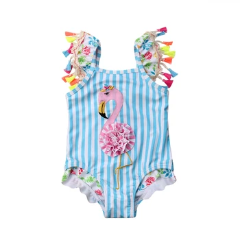 Batoľa Detský Baby Dievča Leta Plavky Dievčatá Čipky Strapce Cartoon Flamingo Bikiny, Plavky Biquinis Plavky Plážové Oblečenie