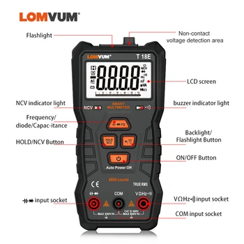 LOMVUM Inteligentné Multimeter 6000 Počítať Digital High-presné Automatické Multi-funkčné Prenosné Anti-spáliť Digitálne Tabuľka