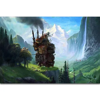 FX698 Hot Howl Moving Castle Hayao Miyazaki Magic Japonskom Anime Klasické Vlastný obrázok Plagátu Hodváb Plátno Domov Izba Sieťovej Tlače Dekor