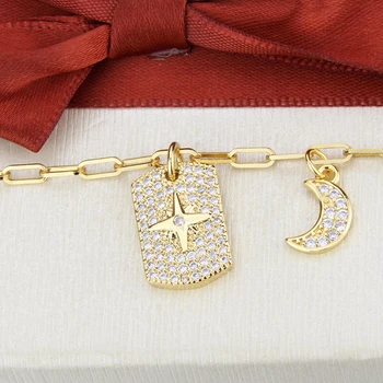 SUNSLL Nový príchod šperkov náhrdelník Šesť-špicaté hviezdy prívesok náhrdelník Zlata, medi sveter reťazca pre ženy CZ mesiac šperky, darčeky