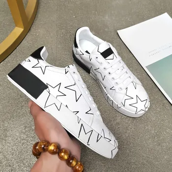 Vysoká kvalita dizajnér kožené členkové topánky pre mužov a ženy, okrúhle ploché prst biele topánky móda graffiti vzor tlače