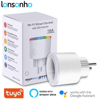 Lonsonho Tuya Smart Plug Wifi Smart zásuvky EÚ 16A Energie Monitorovanie Úsporný Smart Home Autoamtion Práce Domovská stránka Google Alexa