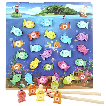 Detské drevené hračky Montessori abeceda magnetické rybárske dosková hra bloky detská hračka skoré vzdelávanie vzdelávacie hračka dievča