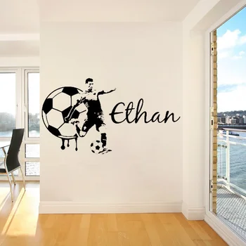 Futbal Vlastné Meno Veľké Futbalové wall art odtlačkový vinylové nálepky Pre dospievajúceho chlapca deti spálňa decor Šport nástennú maľbu Domova L129