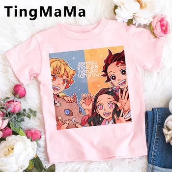 Japonské Anime Démon Vrah T Shirt Deti Letné Topy Cartoon Tričko Kimetsu Č Yaiba Dievčatá Topy Grafické Módne Oblečenie Pre Deti