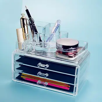 3-Zásuvky Skladovanie Jasné, Transparentné Make Up Box Organizér Kozmetická Taštička