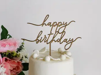 Drevené Happy Birthday Cake Vňaťou Akryl Zlaté Zrkadlo, Ručné písanie Happy Birthday Cake Vňaťou Dekorácie Krásne Darčeky