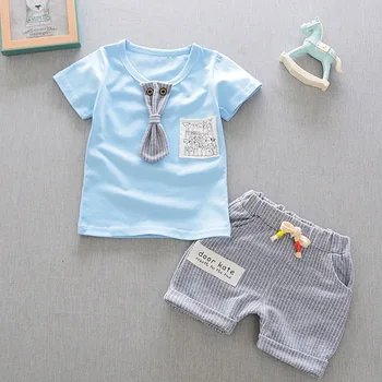 Chlapčenské, Detské Oblečenie Nastaviť Bavlna Infant Boys detské Oblečenie Set sa Cartoon Kravatu Gentleman Krátky Rukáv T-shirt Šortky 2 Dielna Sada