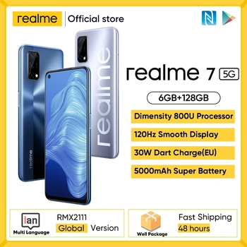 Realme 7 5G Dimensity 800U 6/8 GB 128 GB ROM 120Hz Displej 48MP Quad Fotoaparát 5000mAh Big Batérie Globálna Verzia 30W Dart Nabíjačky