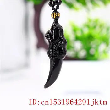 Prírodné Obsidian Vlk zub Prívesok Čínsky Kúzlo Vyrezávané Čierny Náhrdelník Šperky Amulet Darčeky pre Mužov