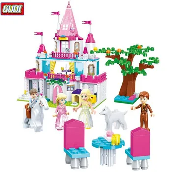 GUDI Dievča Série Princezná Royal Prepravu sprchovým Kútom, Ružový Hrad Stavebné Bloky Pre Dievča Vzdelávania Hračky Kompatibilné