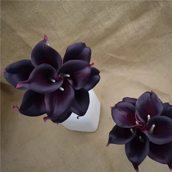 Black Burgundsko Kala Ľalia Skutočný Dotyk Kvety Pre Hodvábne Svadobné Kytice, Centerpieces, Svadobné Dekorácie