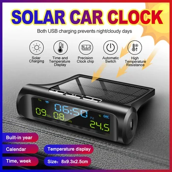 Auto USB Solárne Nabíjanie Inteligentné Digitálne Hodiny, Kalendár, Čas, Teplotu, LED Displej Automobilových Interiérových Doplnkov Auto Začať