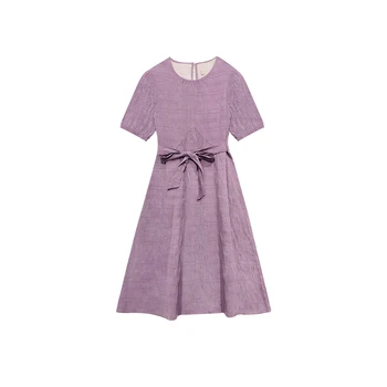 Šaty Elegantné Ženy Sweet Purple Vysoký Pás Krajky-Up Mašličkami Krásne Preppy Dievčatá Šaty Dovolenku Priateľ Letné Trendy Dámske Oblečenie