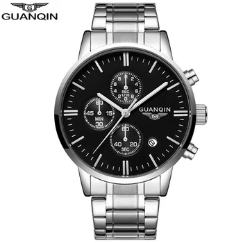 GUANQIN značky hodinky Chronograf hodinky mužov business nepremokavé 2018 pánske náramkové hodinky z ocele muž Hodiny Muž Relogio Masculino A