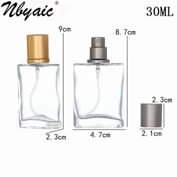 Nbyaic 50Pcs 30 ml 50 ml high-end prenosné transparentné sklo parfum fľašu s zlata a šedej čiapky, prázdne fľaše sprejová fľašu
