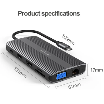 Blueendless USB C Rozbočovač HDMI/DP/VGA Ethernet 3 USB Porty PD SD/TF 12 v 1 Dokovacej Stanice pre Typ-C Notebooky Smart Phone
