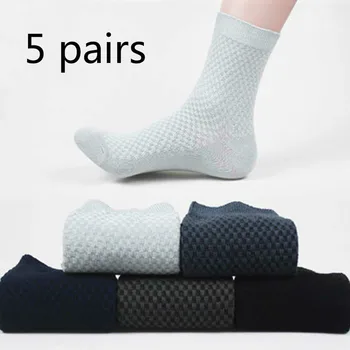 5 Párov Bambusové Vlákno pánske Ponožky Vysokej Trubice Business Jednoduché Priedušná Vysoká Pružnosť Dezodorant pre Mužov Dlho Veľkosť EUR 38-46