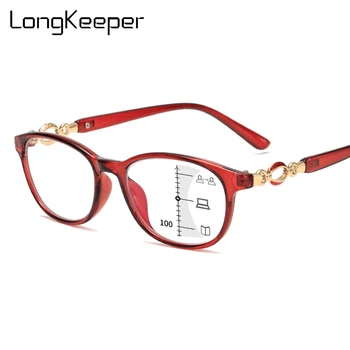 LongKeeper Anti-modré Svetlo Progresívna Multifokálna Okuliare na Čítanie Ženy 2020 Nové Módne Červená Predpis dioptrické Okuliare +1,0 až+4.0