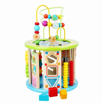 Montessori Matematika Hračka V Ranom Detstve Učenie Educationa Hračka Multi-Function Šesť-Stranný Veľké Okrúhle Korálky Treasure Box Puzzle Korálkové