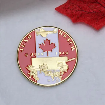 Pekné Kanadský suvenír pre zber Kanada pešej divízie WW2 D-Deň Juno Beach pozlátené mince Kanada pamätné mince