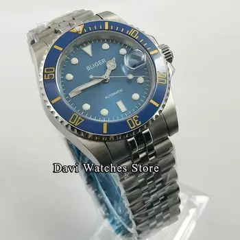 40 mm Bliger/Sterilné Pánske Hodinky Modrá Dial Keramická Fazeta Zafírové Sklo 24 Šperky Japonsko NH35 Automatický Pohyb Mužských Náramkové hodinky